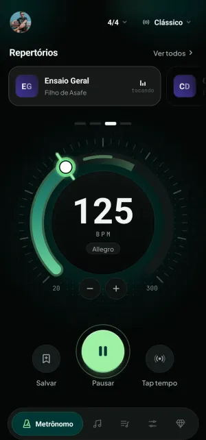 Metrônomo do LiveClick tocando a 125 BPM